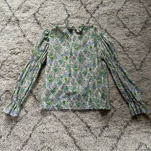 Vintage Floral Blouse Ruffle Collar Puff Sleeves